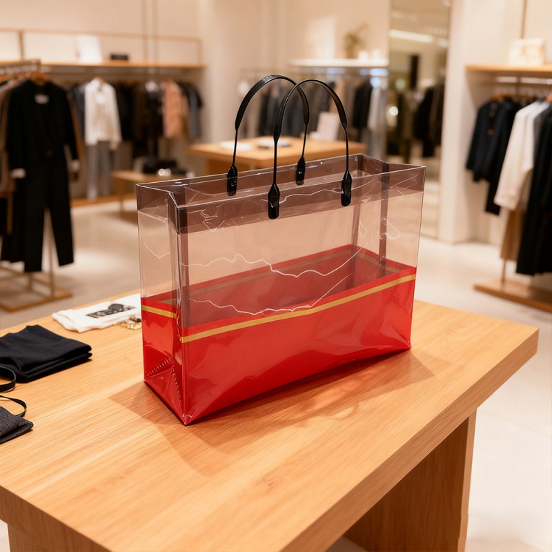 حقيبة تسوق شفافة ذات شريط ذهبي CPP